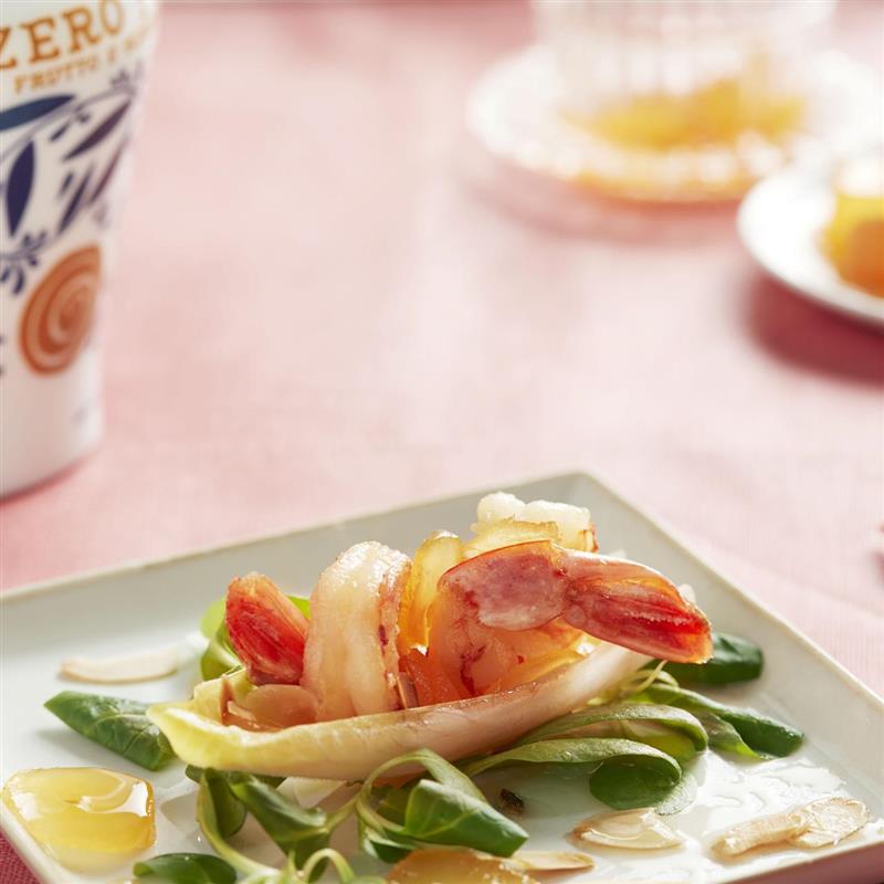 King Prawns with Zenzero Fabbri Ginger on Belgian endive