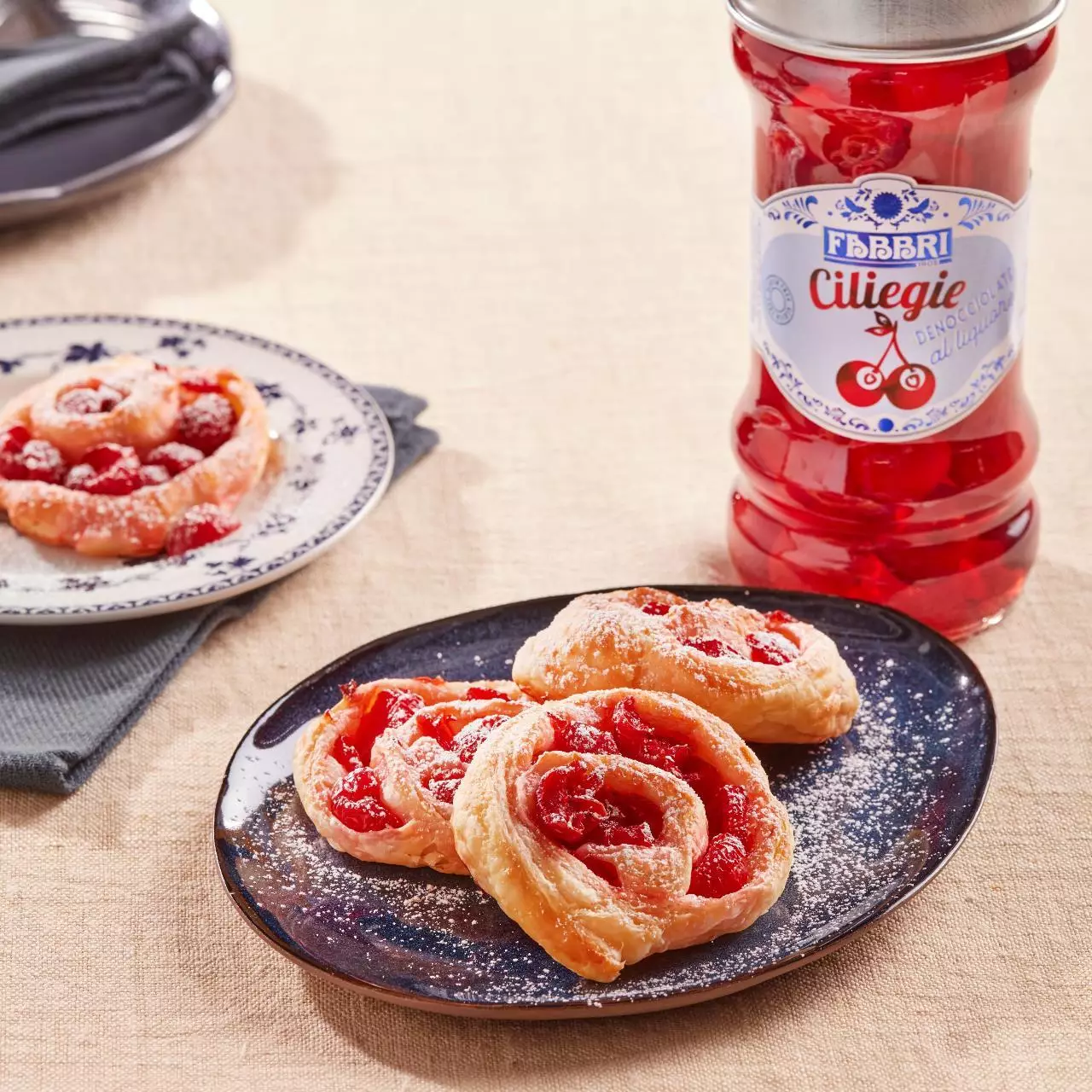 Puff pastry swirls with Cherries in Fabbri liqueur