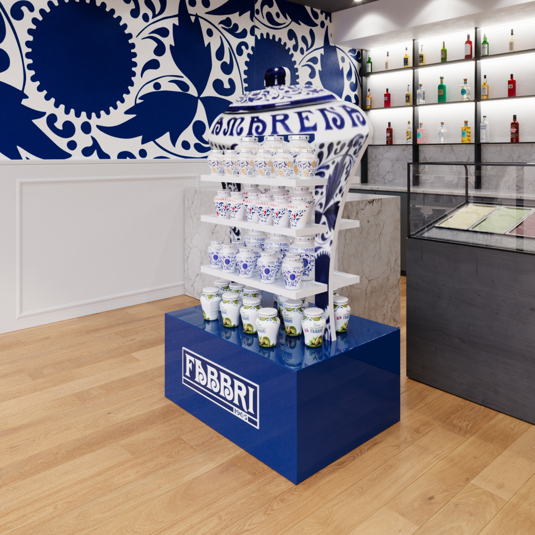 Amarena Fabbri wooden display