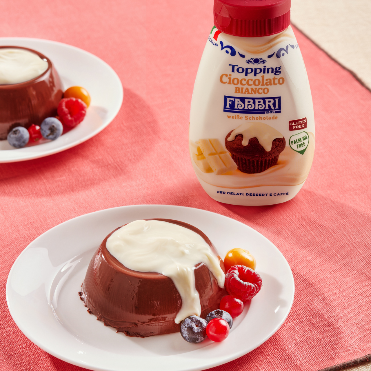 Chocolate pudding with Fabbri White Chocolate Topping